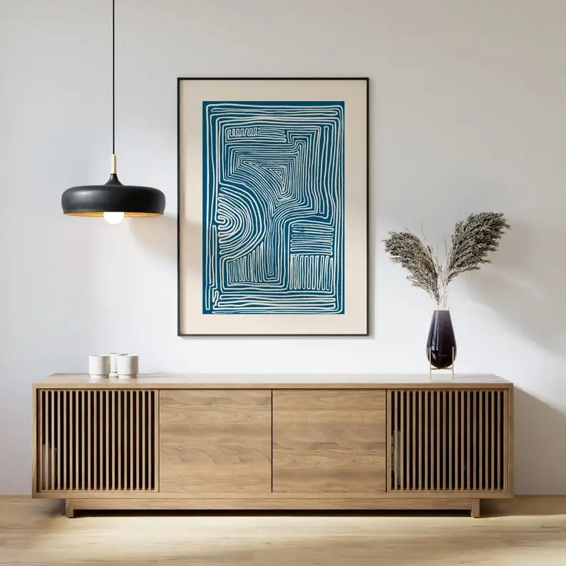 Plakat minimalistyczny line art w błękicie Wzór 1