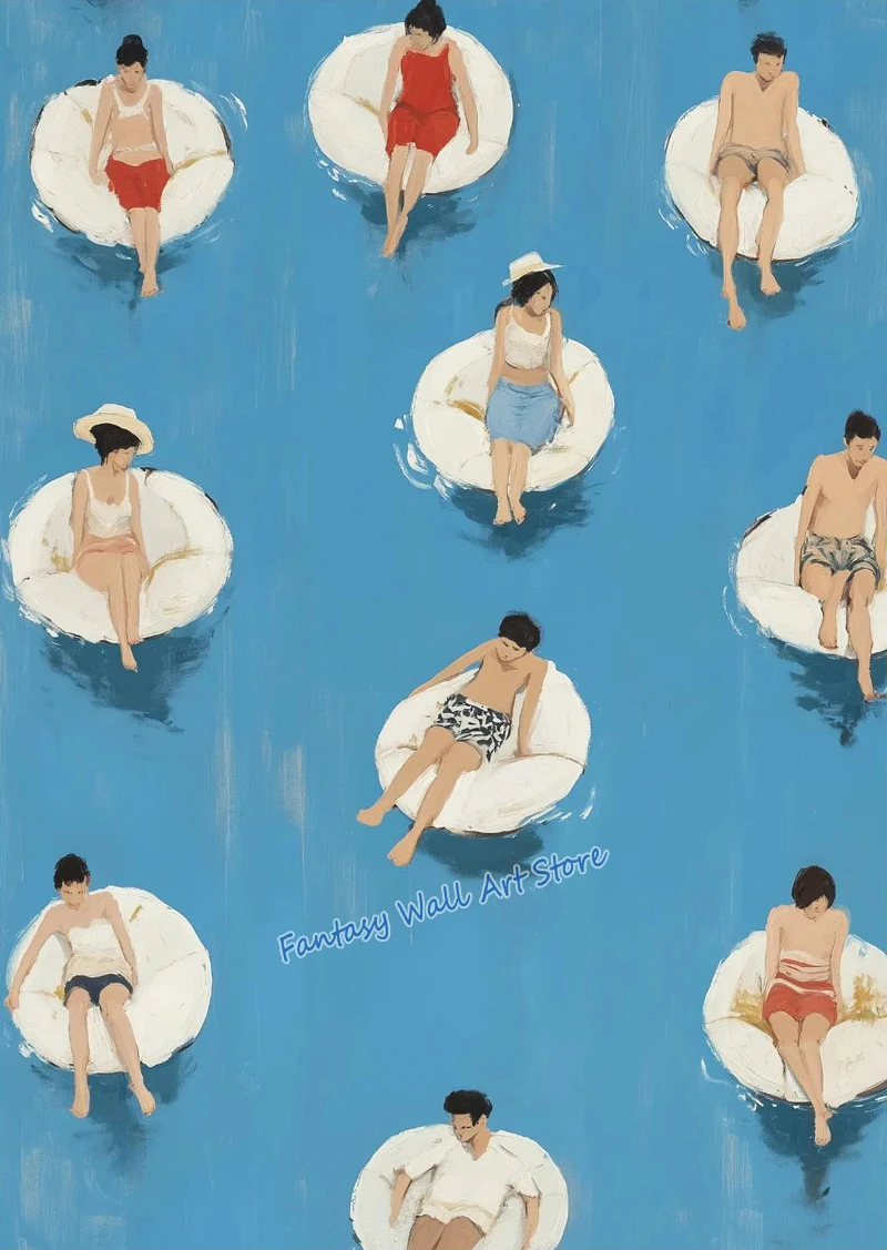 Plakat minimalistyczny pływacy w oceanie Wzór 1