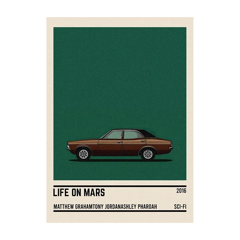 Plakat z minimalistycznym samochodem i cytatem filmowym śliwka
