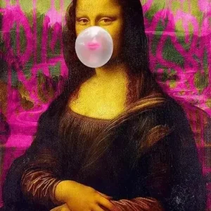 Plakat Mona Lisa w łazience humor Jasnożółty