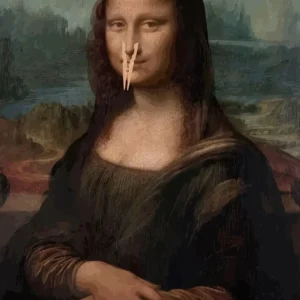 Plakat do łazienki Mona Lisa z papierem toaletowym żółty