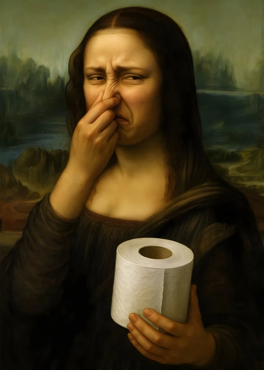 Mona Lisa na toalecie - zabawny plakat do łazienki Wzór 2
