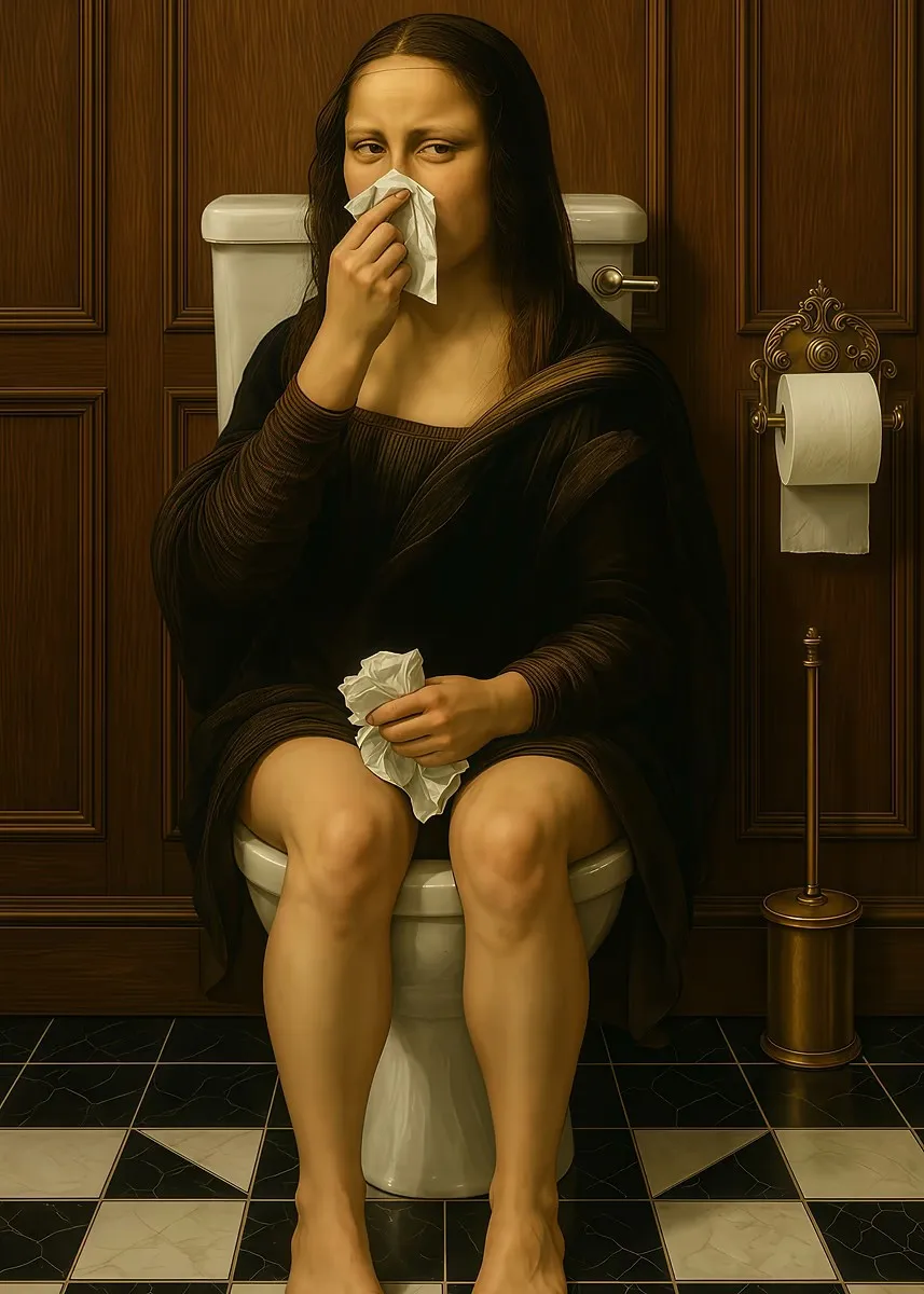 Plakat Mona Lisa na toalecie - humorystyczny vintage Wzór 7