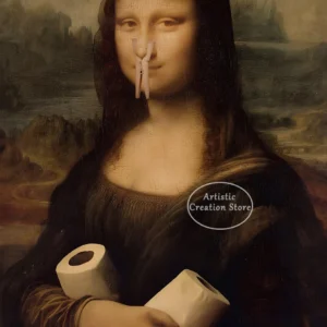 Plakat Mona Lisa zabawny do łazienki Biały