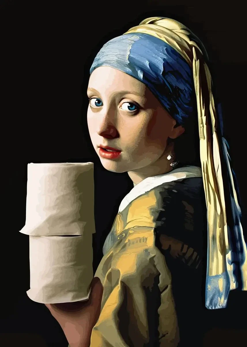 Plakat Mona Lisa z papierem toaletowym do łazienki Fioletowy