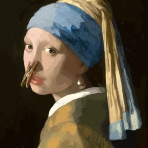 Plakat Mona Lisa z papierem toaletowym do łazienki Granatowy