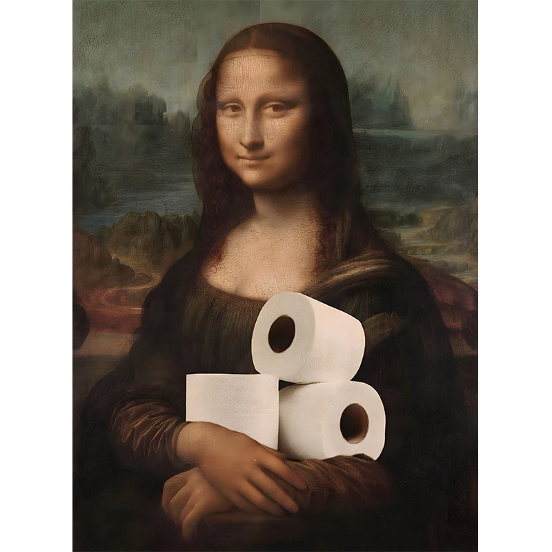 Mona Lisa z papierem toaletowym - zabawny plakat do łazienki Jasnożółty