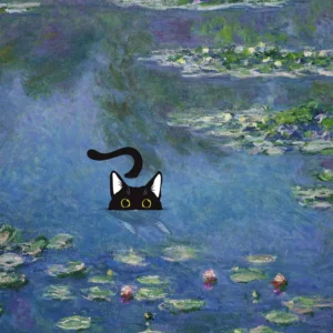 Monet czarny kot i lotos - plakat reprodukcja Brązowy