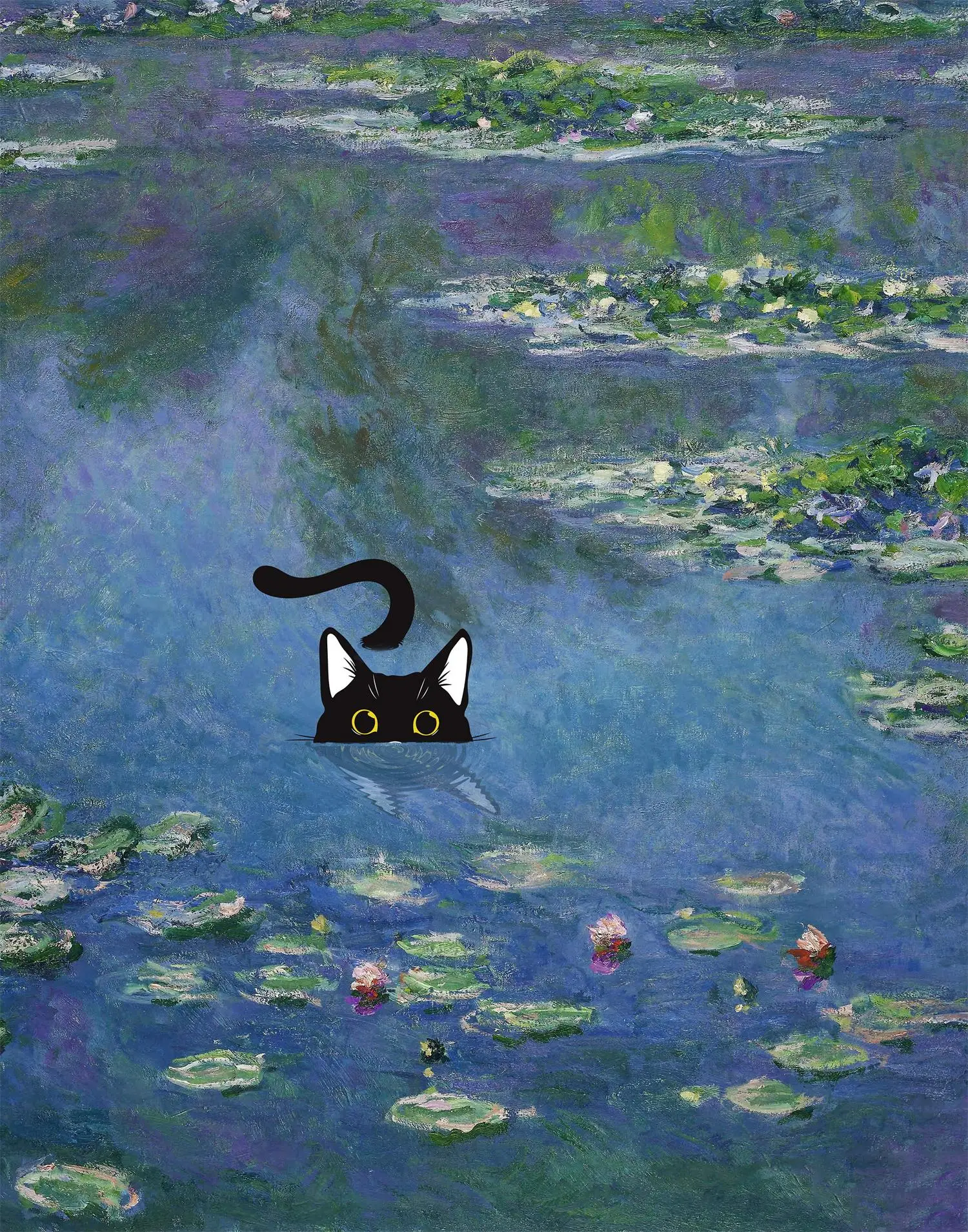 Monet czarny kot i lotos - plakat reprodukcja Brązowy