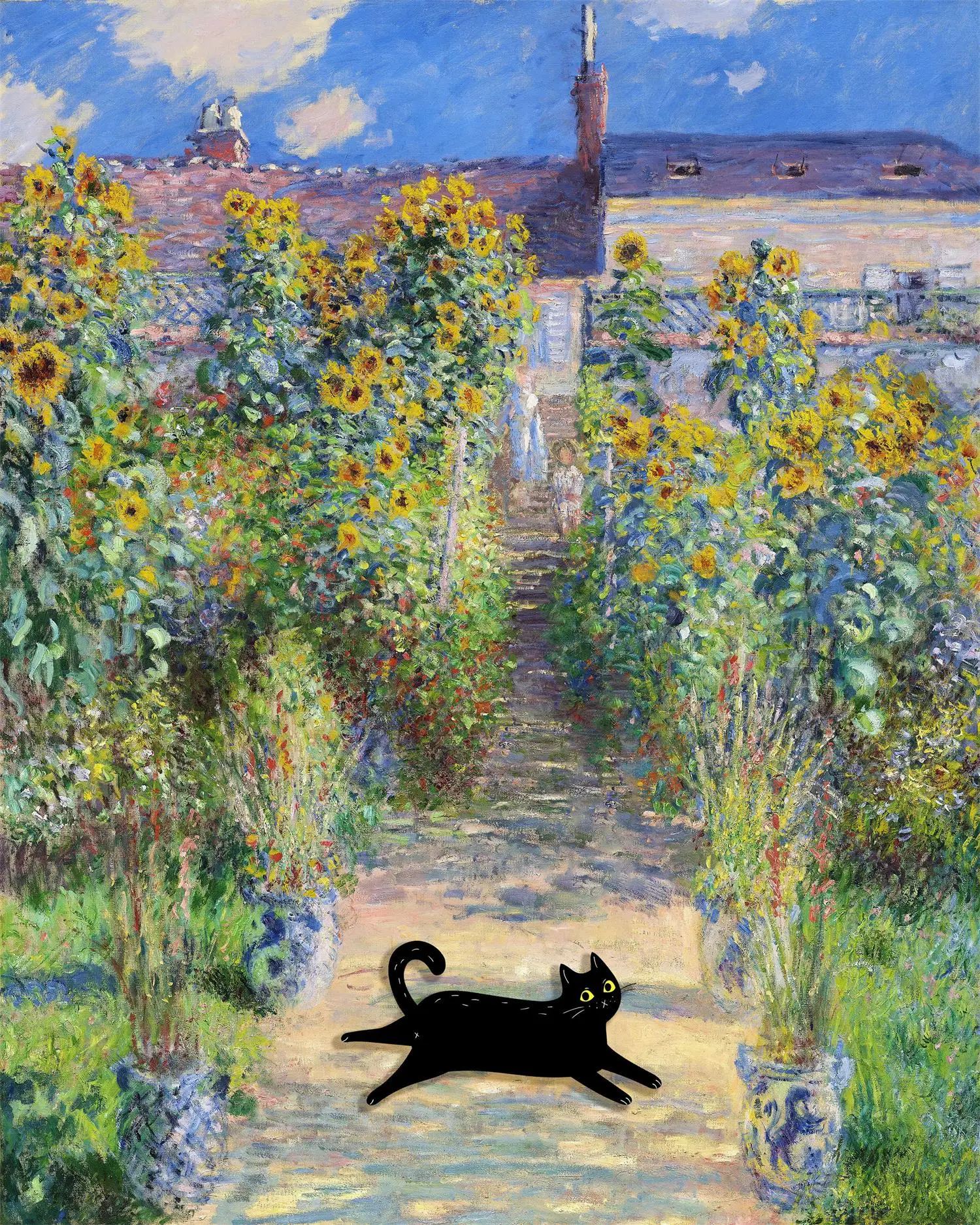 Monet czarny kot i lotos - plakat reprodukcja Ciemny szary