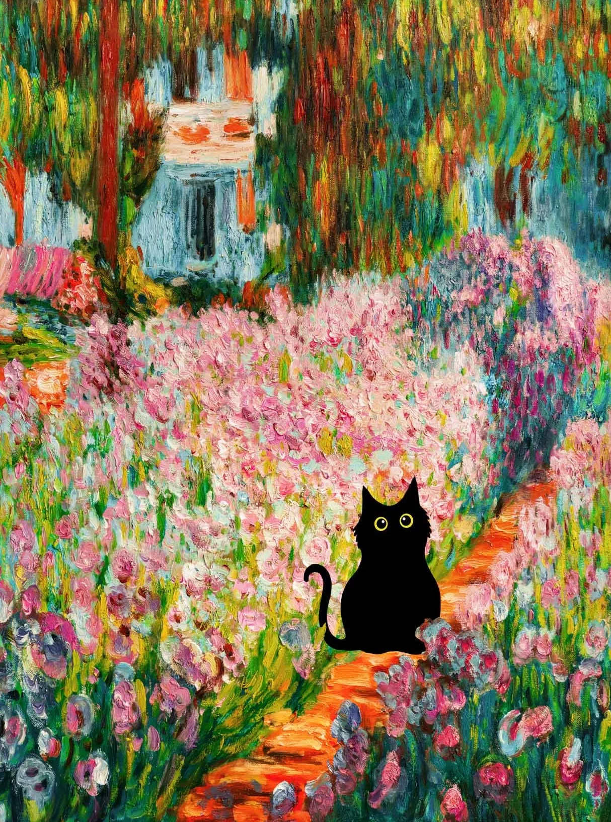 Monet czarny kot i lotos - plakat reprodukcja Czarny