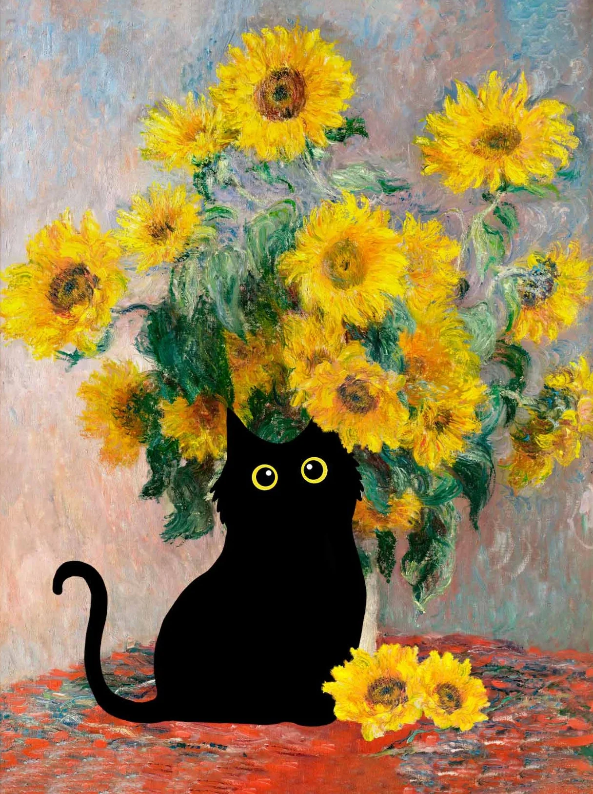 Monet czarny kot i lotos - plakat reprodukcja Jasnoszary