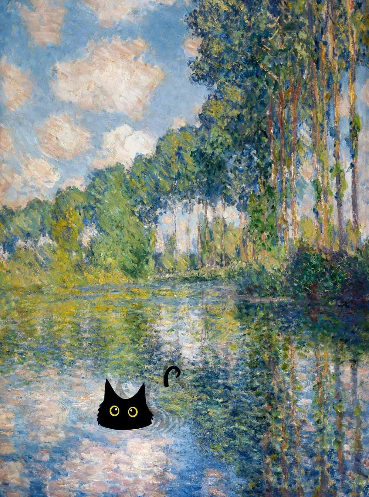 Monet czarny kot i lotos - plakat reprodukcja Jasnożółty