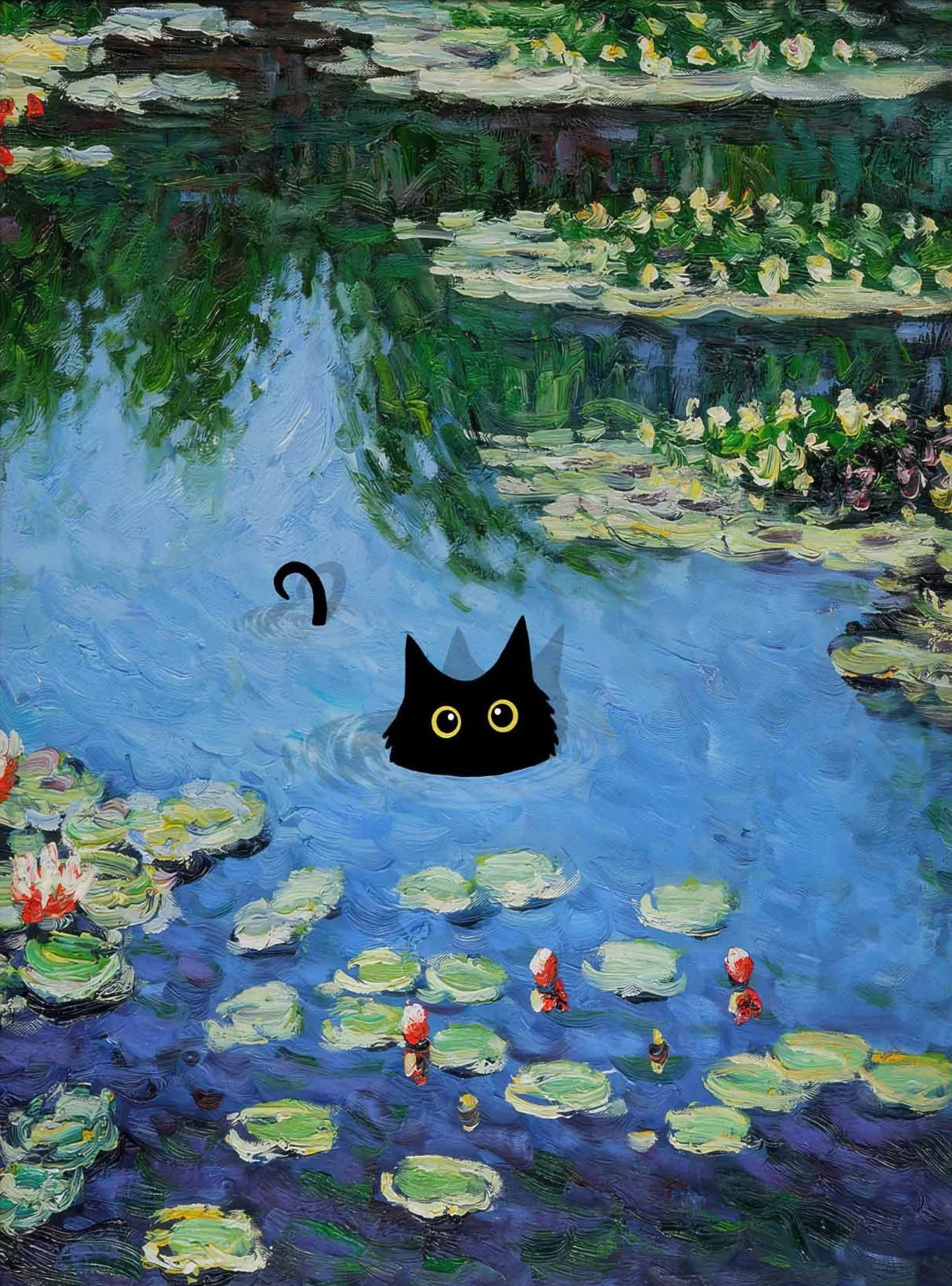 Monet czarny kot i lotos - plakat reprodukcja Pomarańczowy