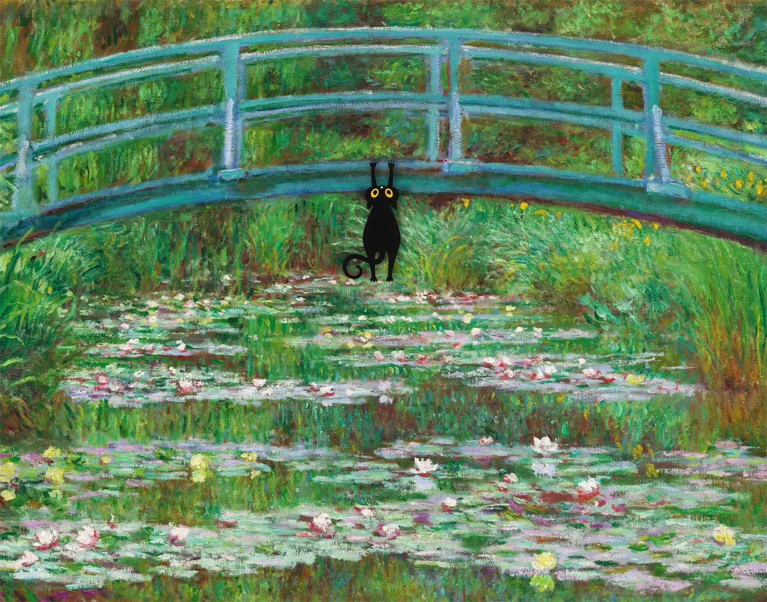 Monet czarny kot i lotos - plakat reprodukcja Wielo