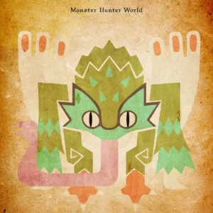 Plakat Monster Hunter - vintage Jasnoszary