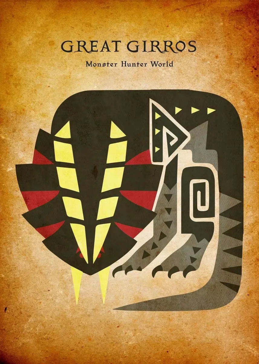 Plakat Monster Hunter – vintage Pomarańczowy