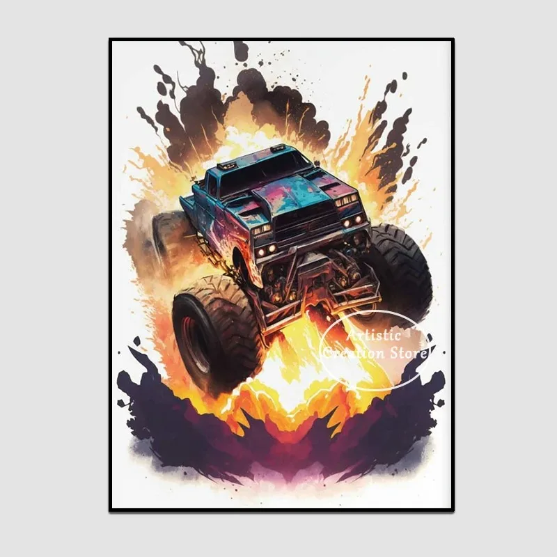 Plakat monster truck akwarela dla chłopca Wzór 3