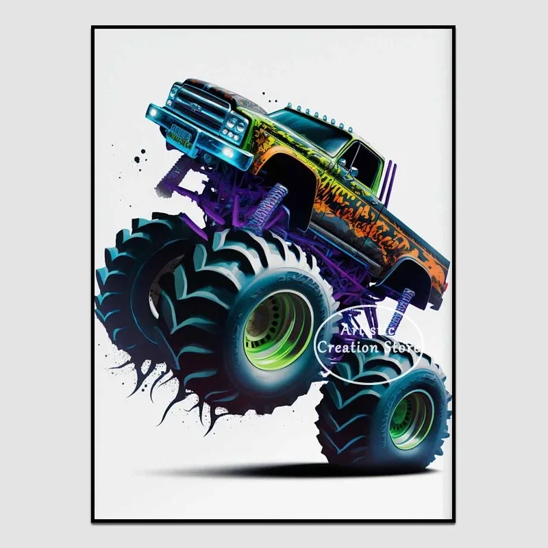 Plakat monster truck akwarela dla chłopca Wzór 4