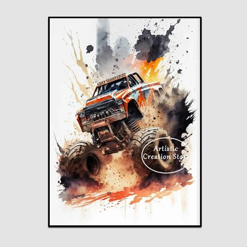 Plakat monster truck akwarela dla chłopca Wzór 5