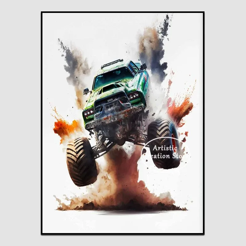 Plakat monster truck akwarela dla chłopca Wzór 8