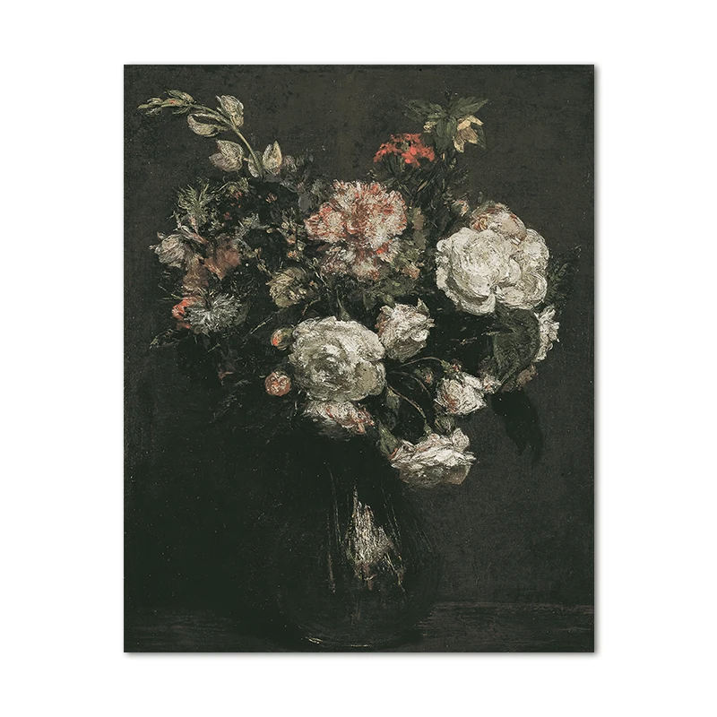 Moody Victorian - mroczny plakat kwiatowy vintage Jasnoszary