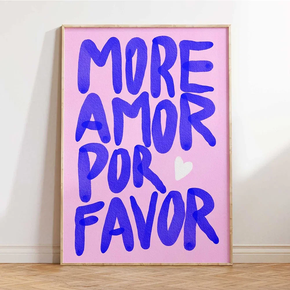 Plakat More Amor Por Favor - kolorowa typografia Biały