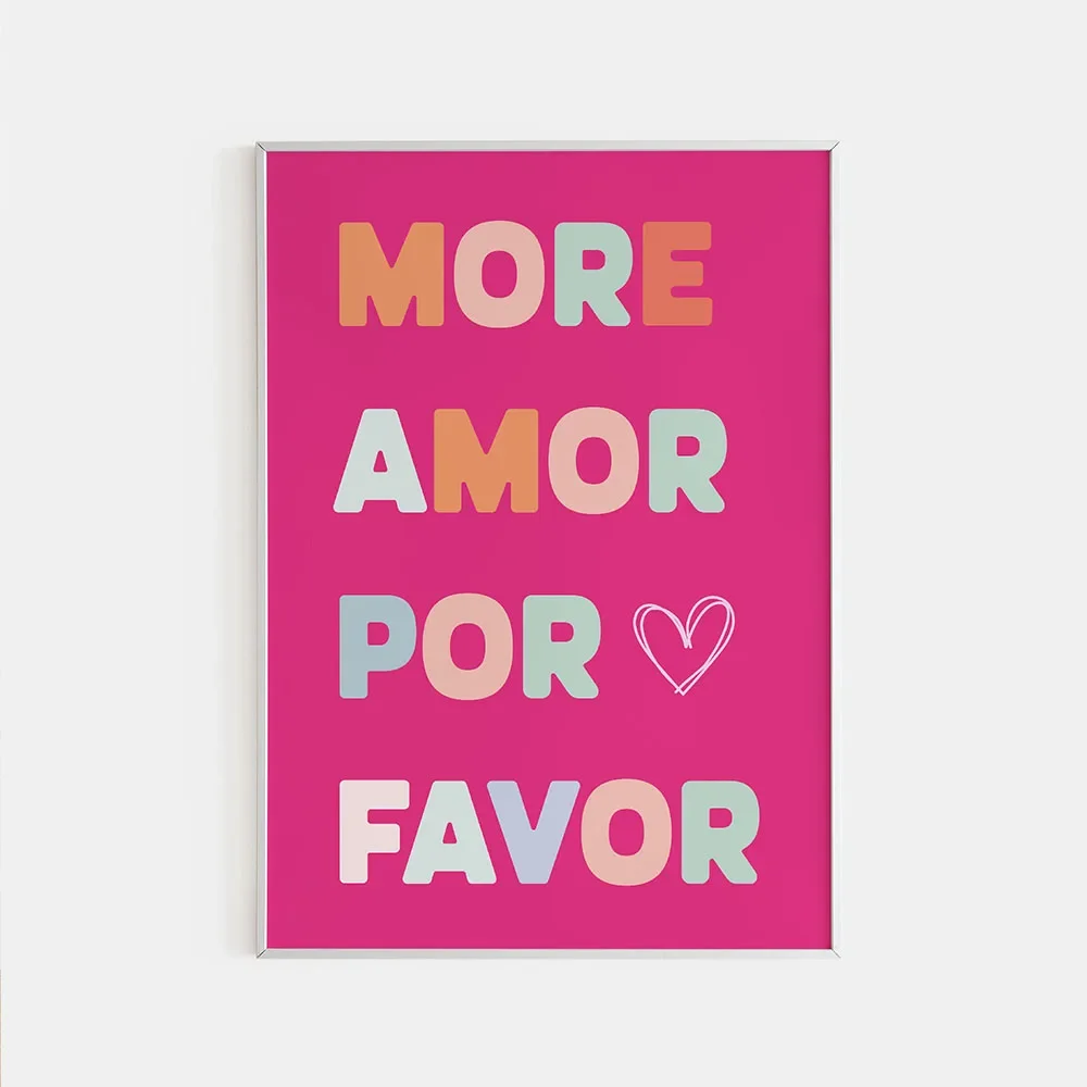 Plakat More Amor Por Favor - kolorowa typografia Fioletowy