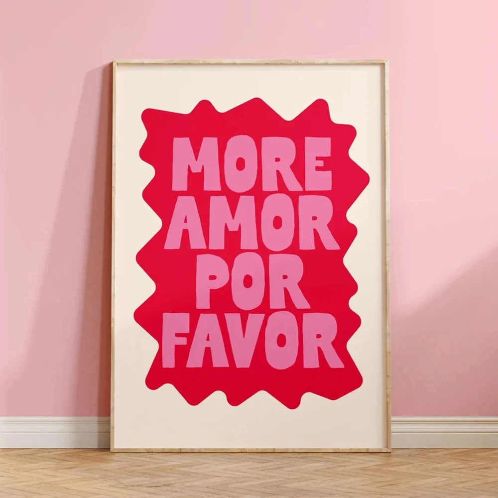 Plakat More Amor Por Favor - kolorowa typografia Jasnozielony