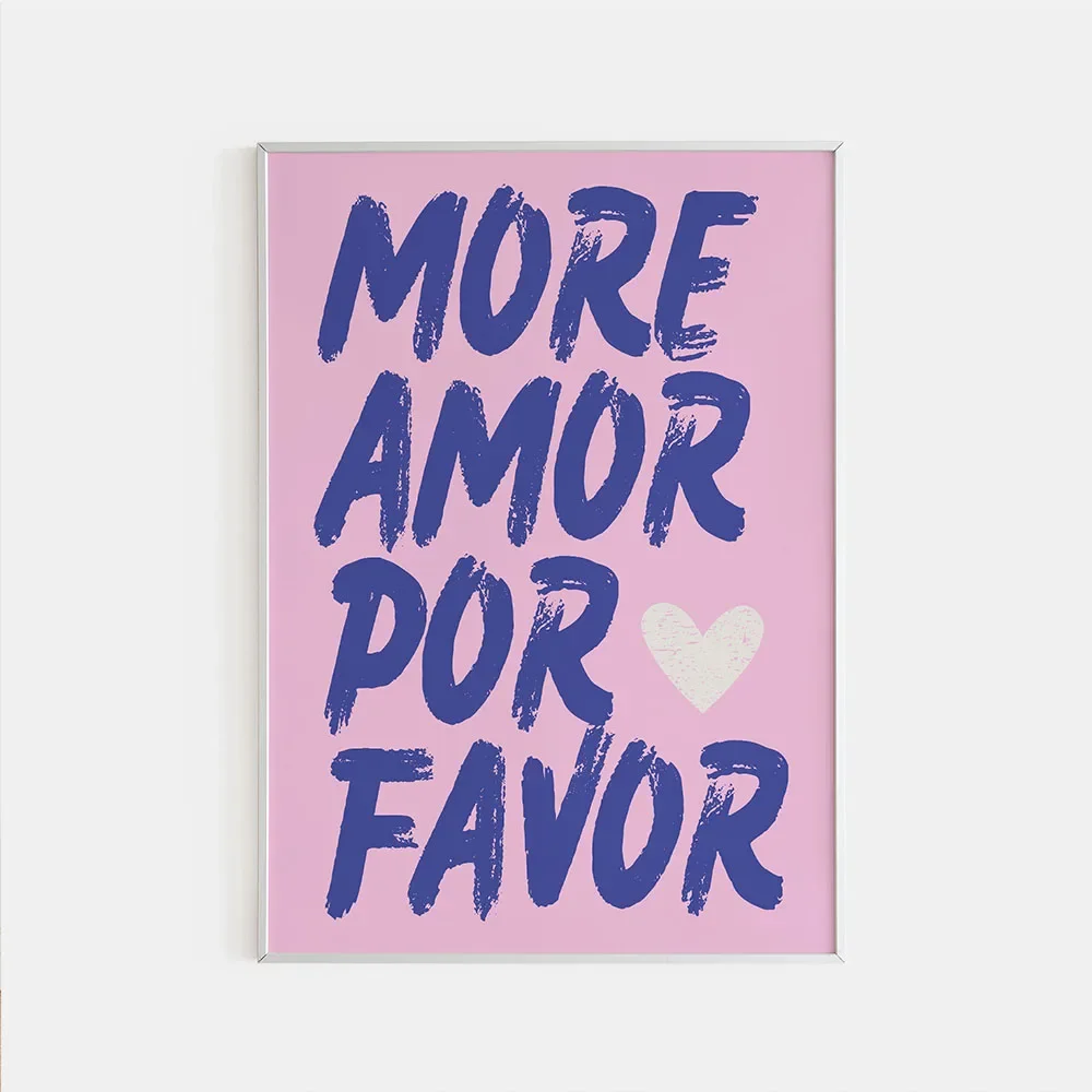 Plakat More Amor Por Favor - kolorowa typografia żółty