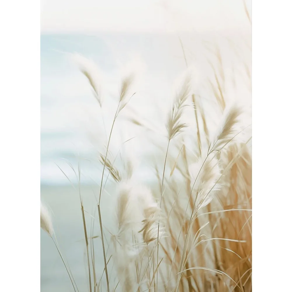 Morskie fale i trawa pampasowa - plakat natura żółty