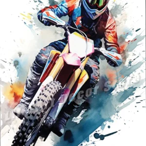 Motocross akwarela - plakat dla fana motocykli Czarny