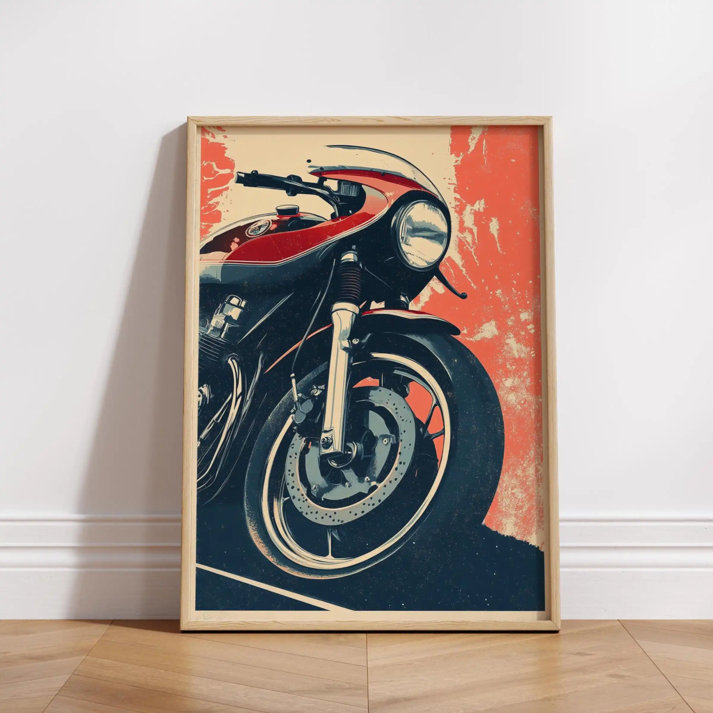 Plakat z motocyklem cafe racer w stylu vintage Brązowy