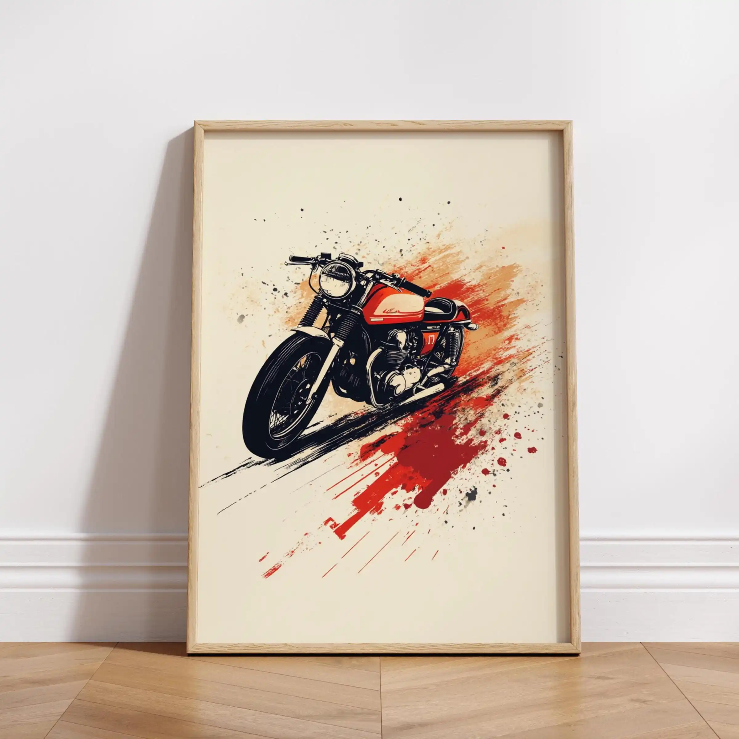 Plakat z motocyklem cafe racer w stylu vintage Khaki