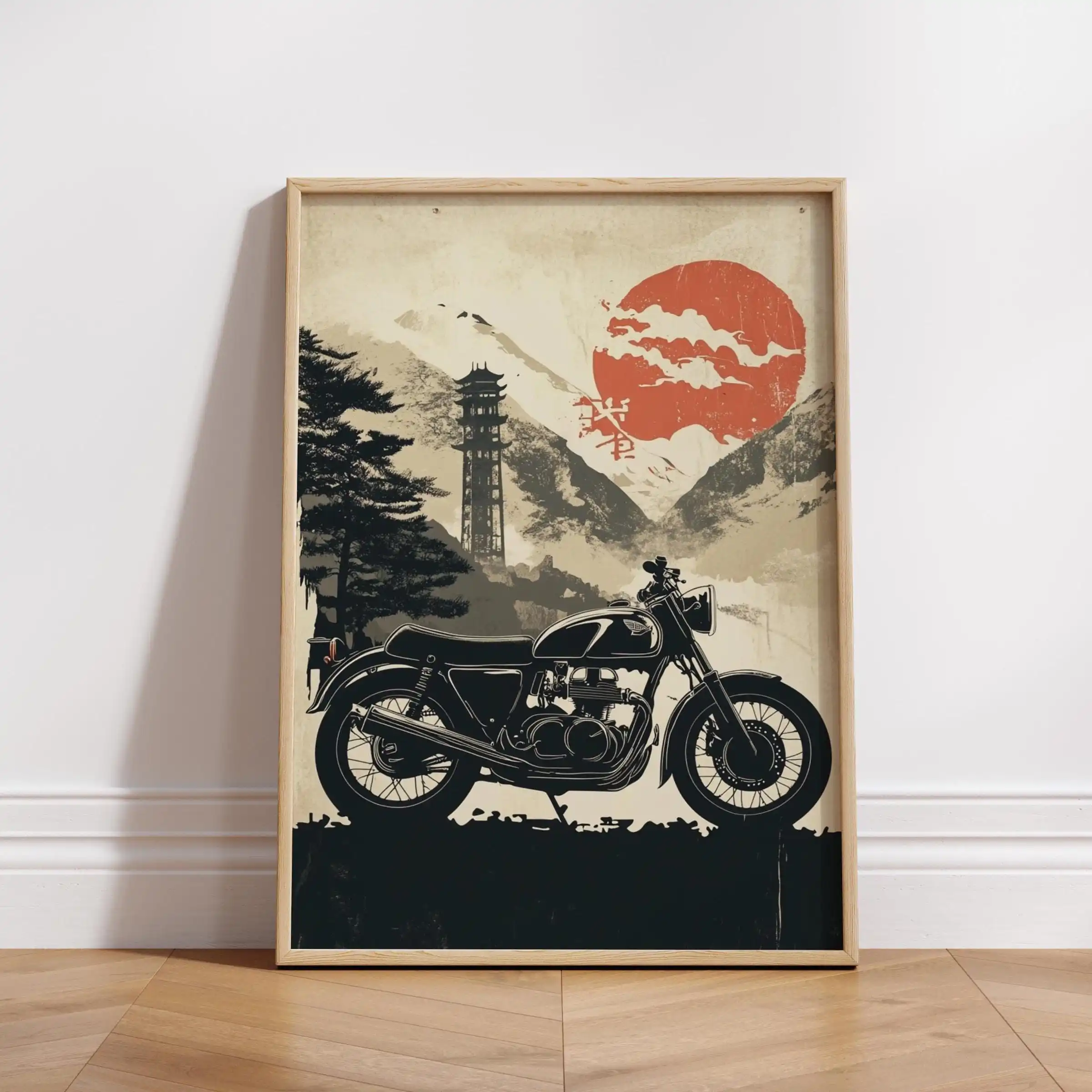 Plakat z motocyklem cafe racer w stylu vintage Ciemny szary
