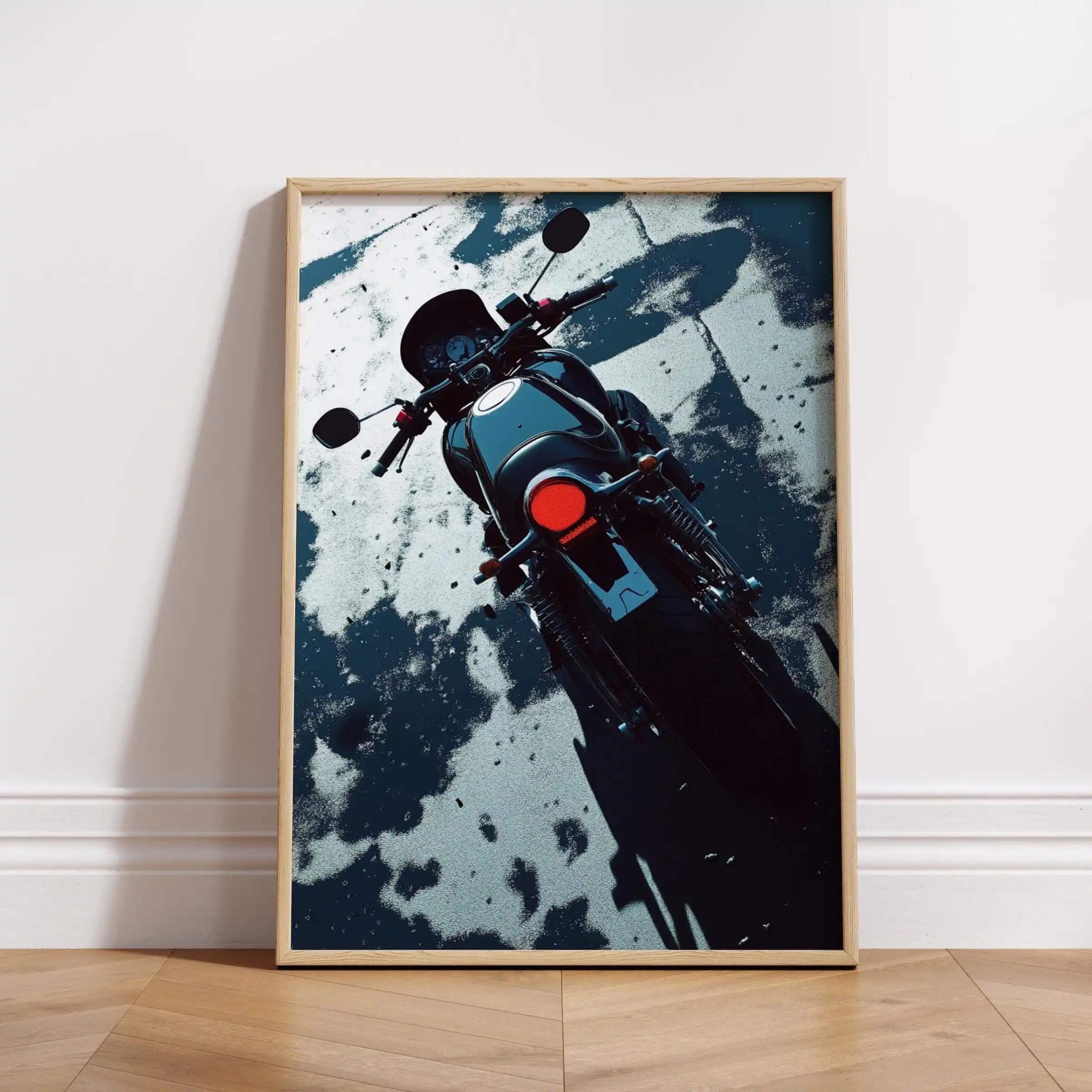 Plakat z motocyklem cafe racer w stylu vintage Granatowy