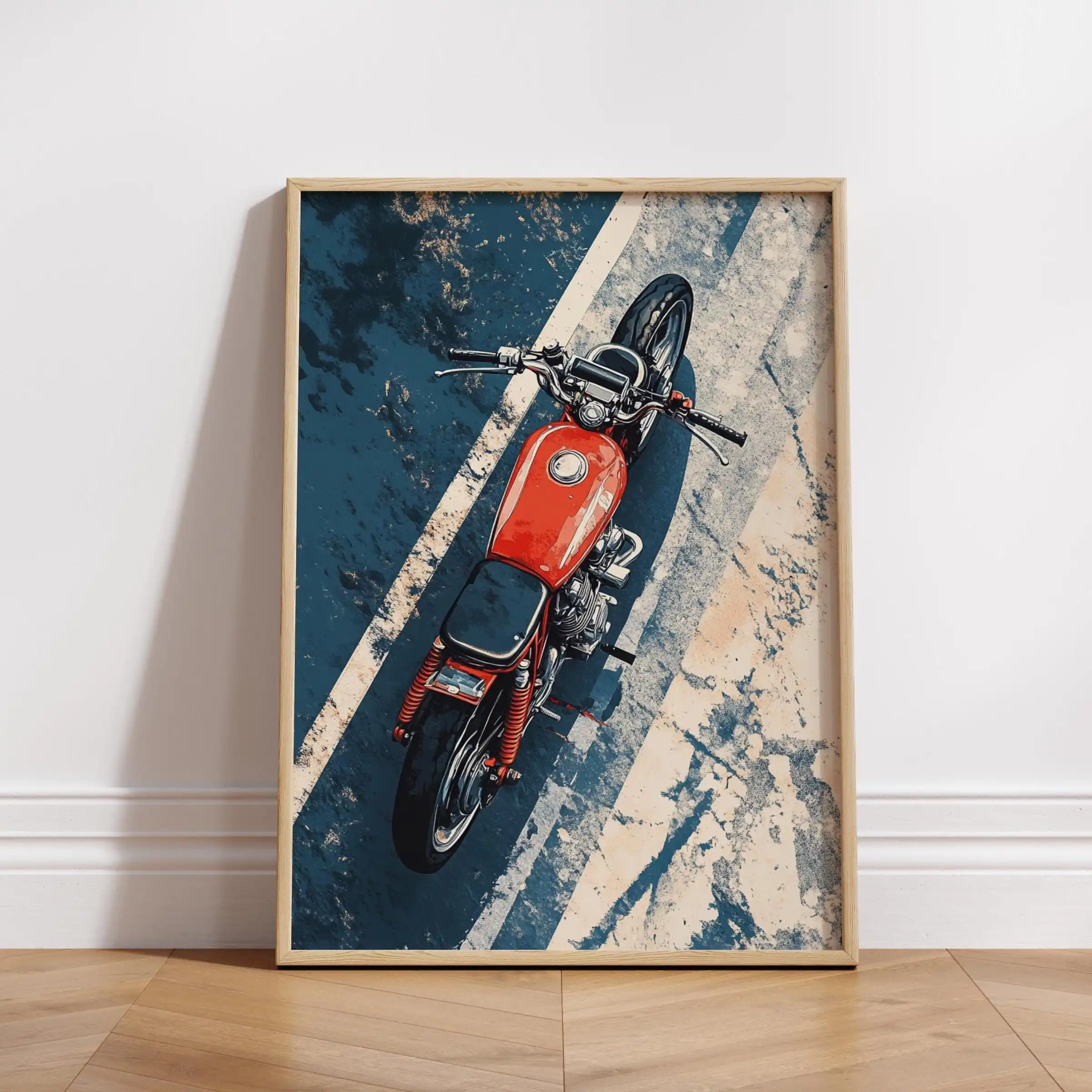 Plakat z motocyklem cafe racer w stylu vintage Jasny