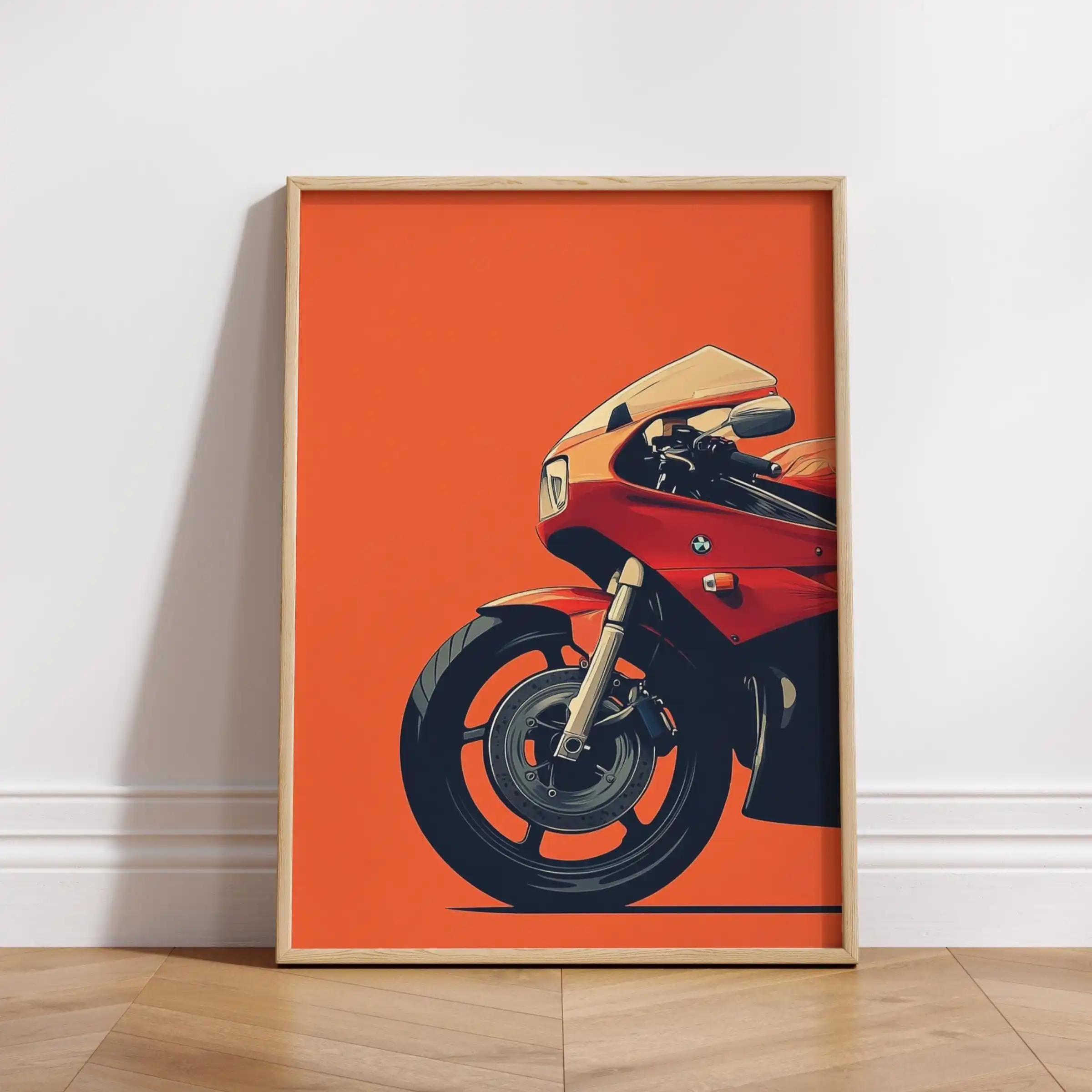 Plakat z motocyklem cafe racer w stylu vintage Pomarańczowy