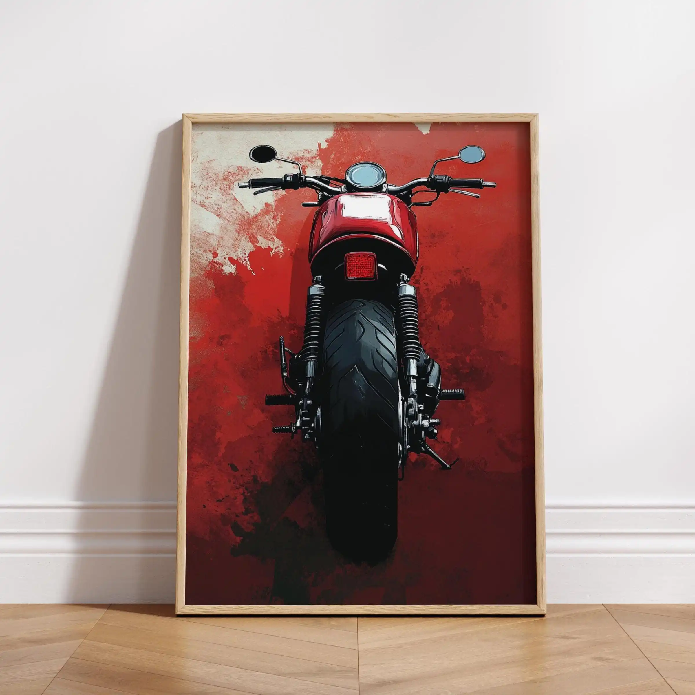 Plakat z motocyklem cafe racer w stylu vintage śliwka