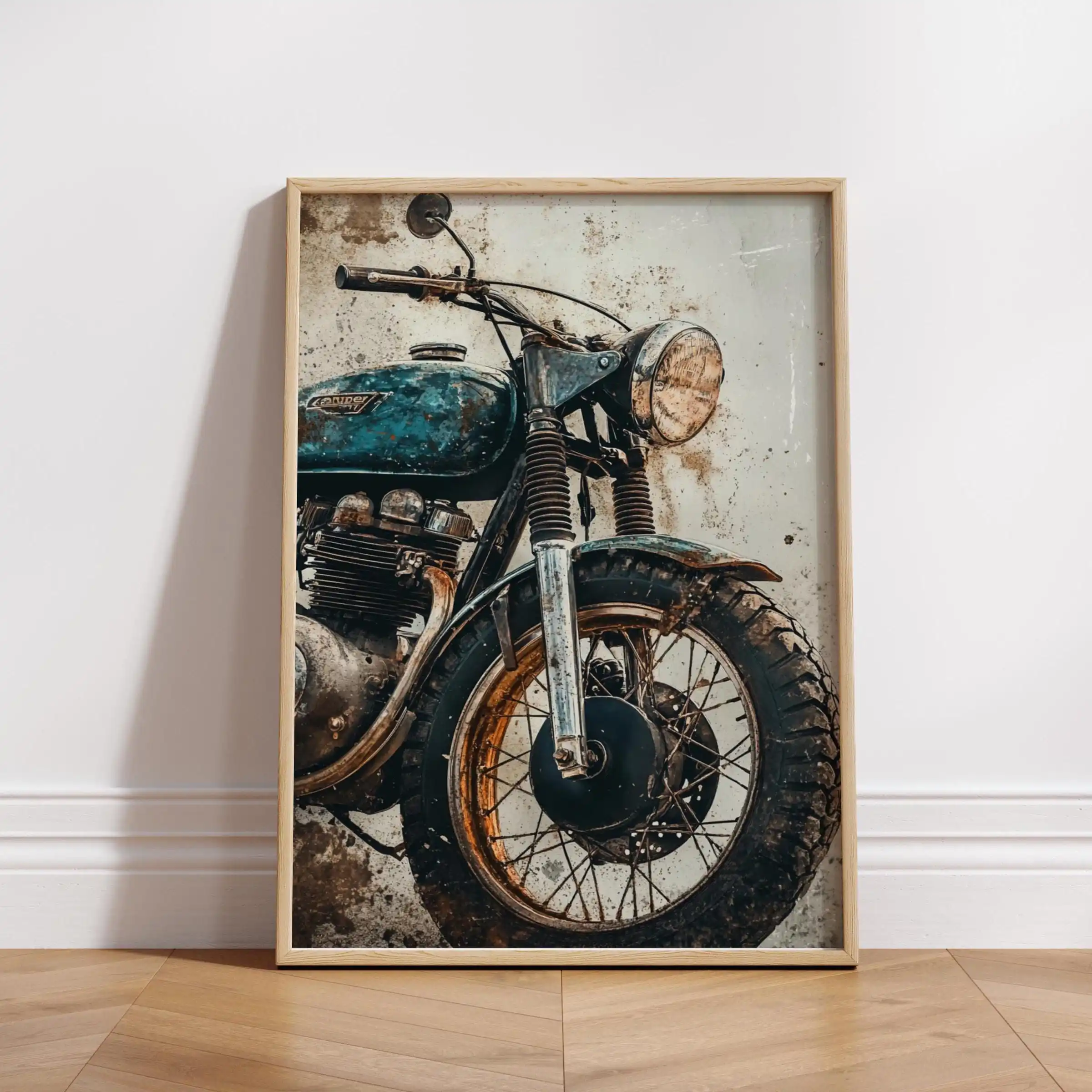 Plakat z motocyklem cafe racer w stylu vintage Zielony