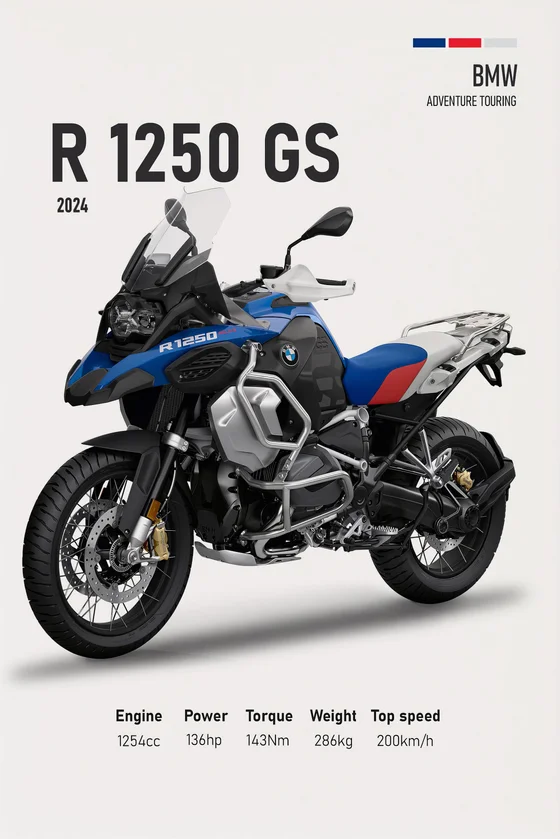 Plakat z luksusowym motocyklem wyścigowym Biały
