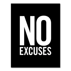 Plakat motywacyjny No Excuses na siłownię żółty