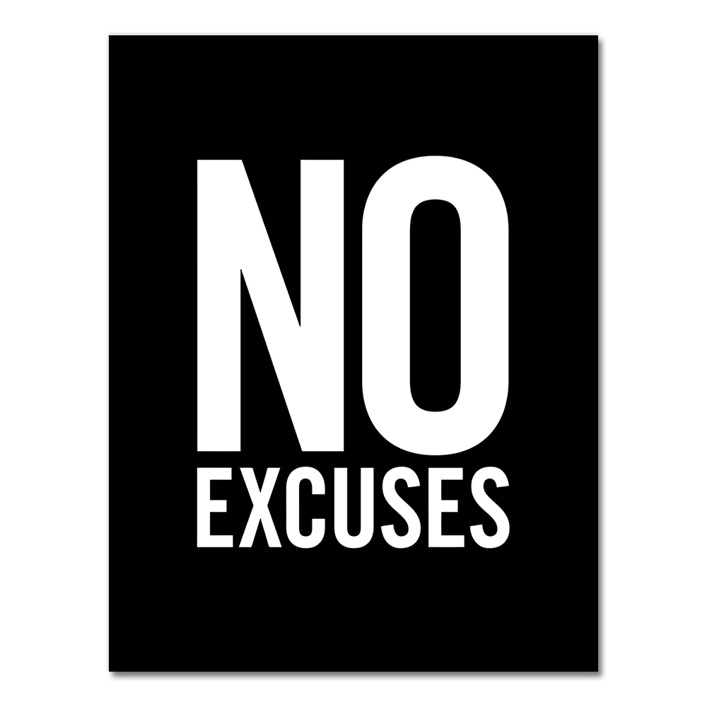 Plakat motywacyjny No Excuses na siłownię żółty
