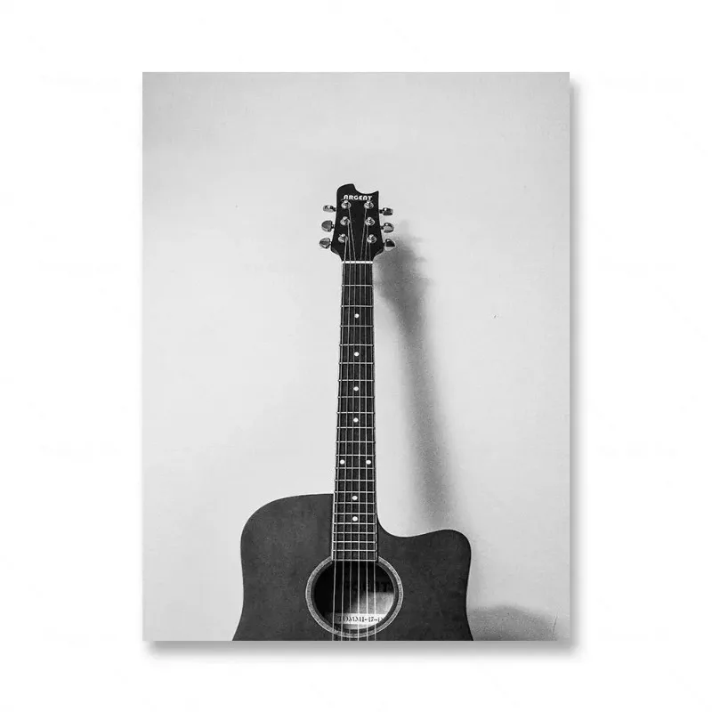 Plakat muzyczny retro z winylem i gitarą czarno-biały 1