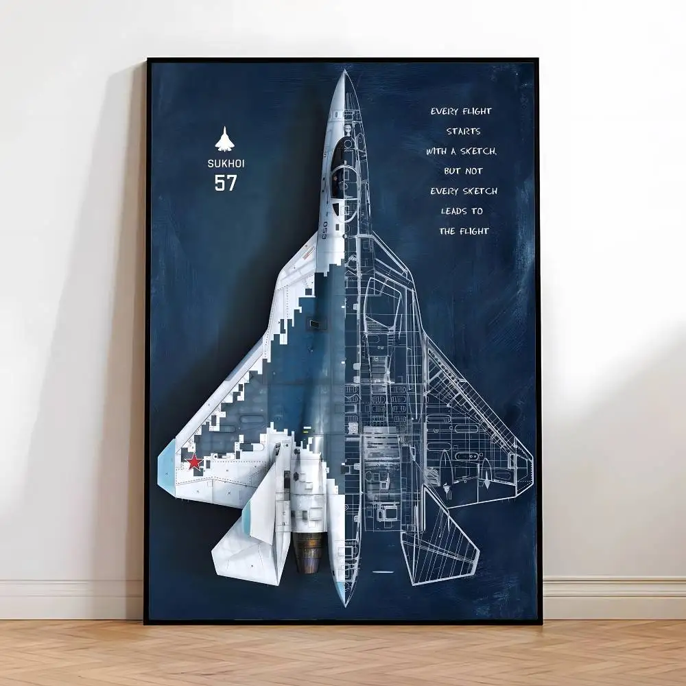 Plakat myśliwiec - nowoczesna dekoracja lotnicza Złoto