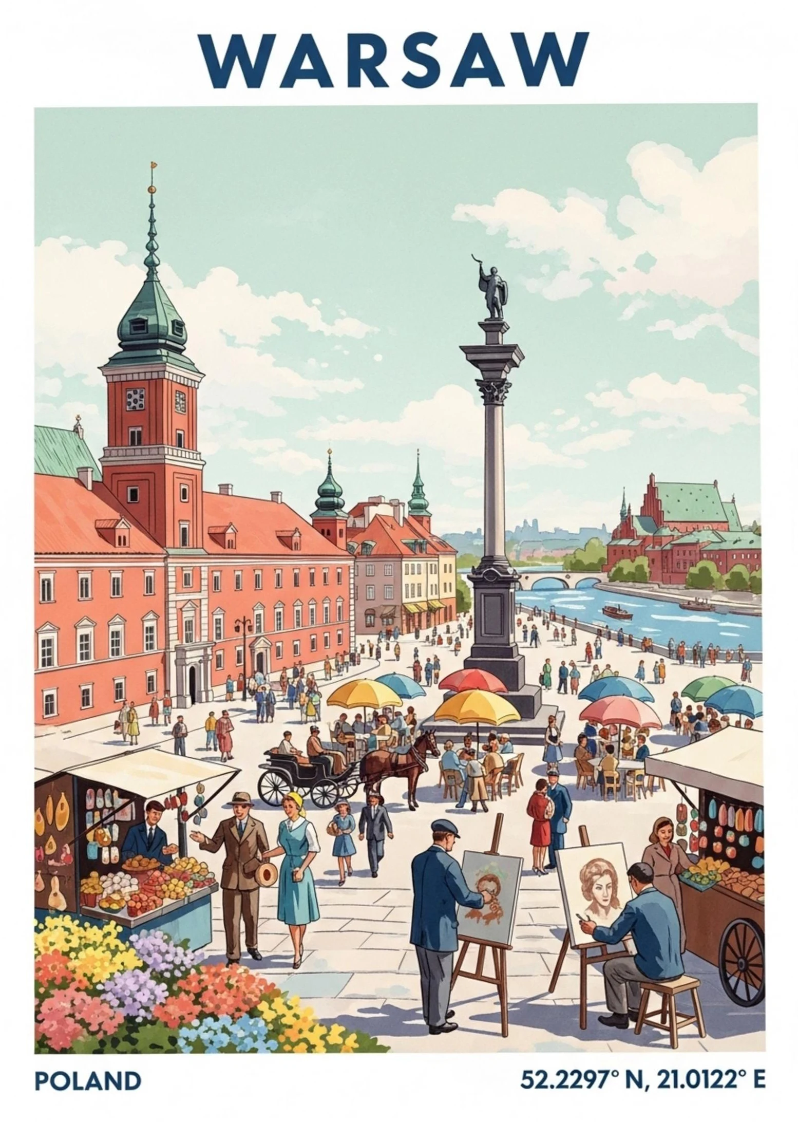 Plakat nadmorskie miasto z żaglówką Złoto
