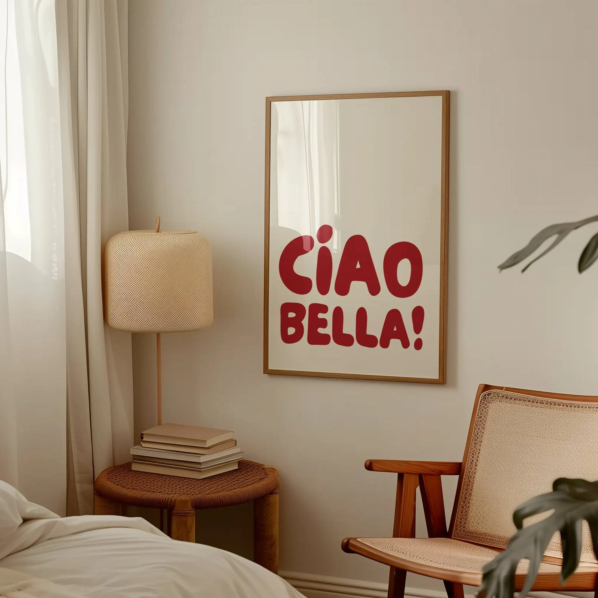 Plakat Ciao Bella - szałwiowa zieleń w paski Królewski niebieski