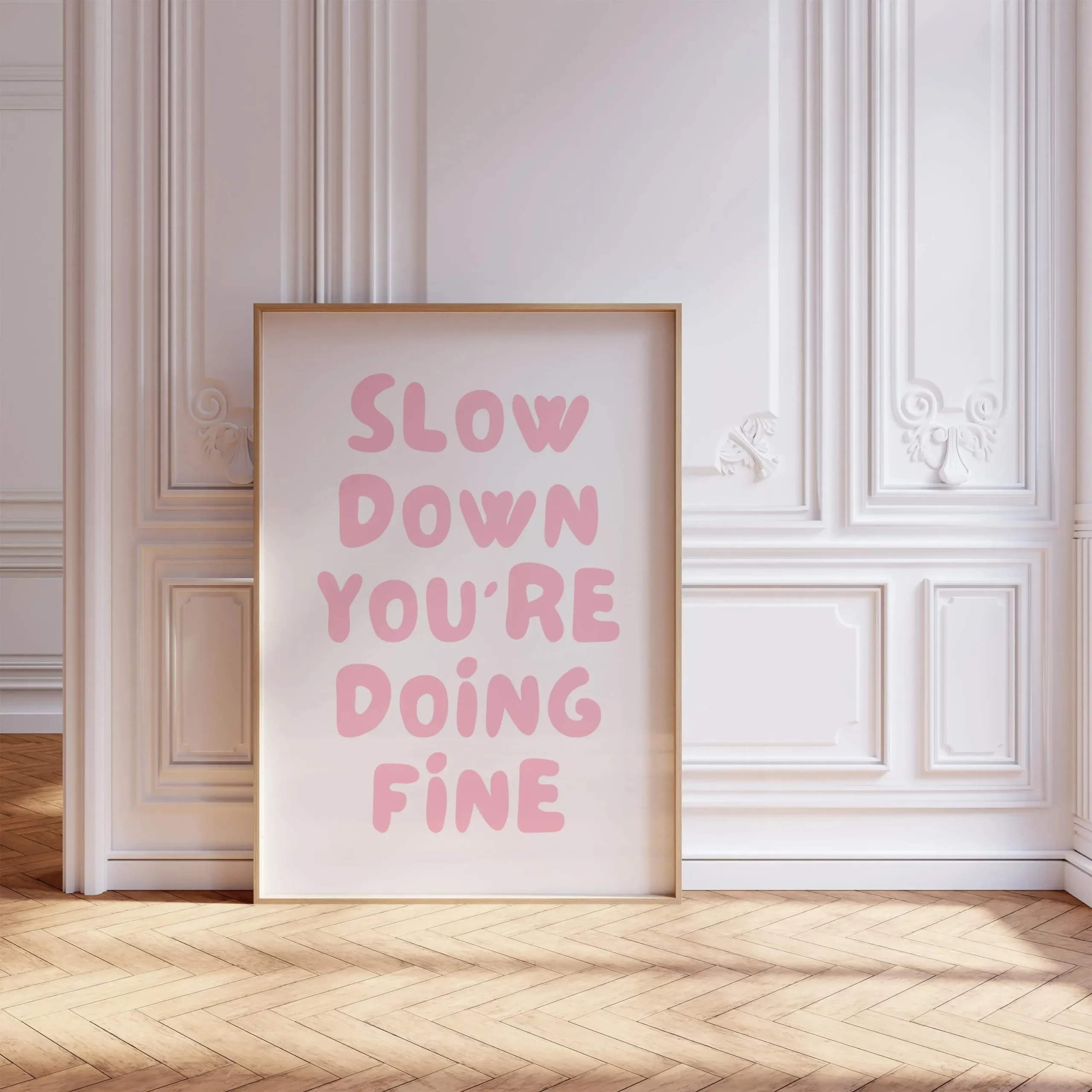 Plakat z napisem Slow Down You're Doing Great Granatowy