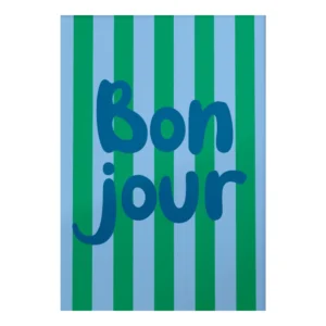 Plakat z napisami Hello Bonjour - kolorowe paski Wzór 1