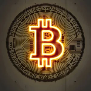 Plakat Neon Bitcoin Bull - Krypto żółty